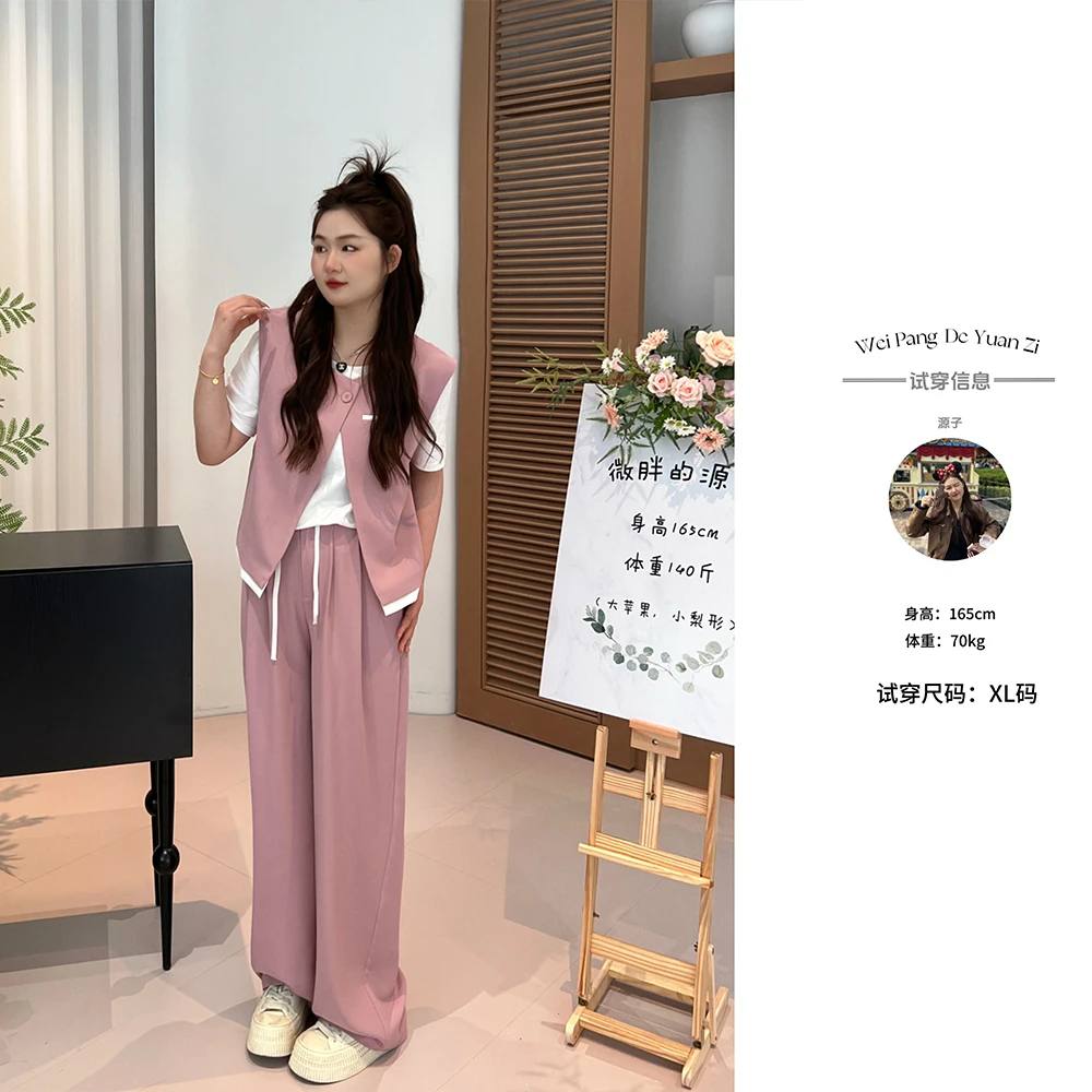 NANXU/楠序迪迪【松弛感】微胖女装 2024夏季显瘦休闲套装女YZ31053