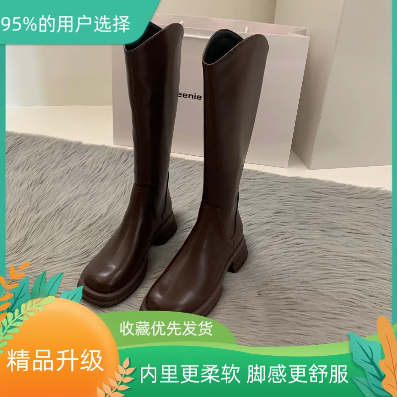 长靴女秋冬2023年新款不过膝厚底小个子粗腿显瘦复古英伦风骑士靴
