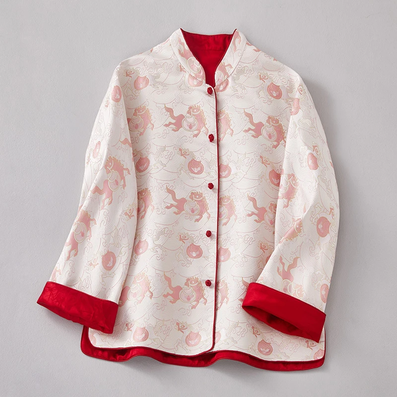 中国风汉服改良唐装上衣立领织锦提花侧开叉短款茶服女外套新中式