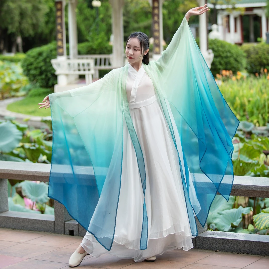 -渐变禅舞披汉服仙气飘逸新中式古筝演出服古装国风披纱跳舞新款