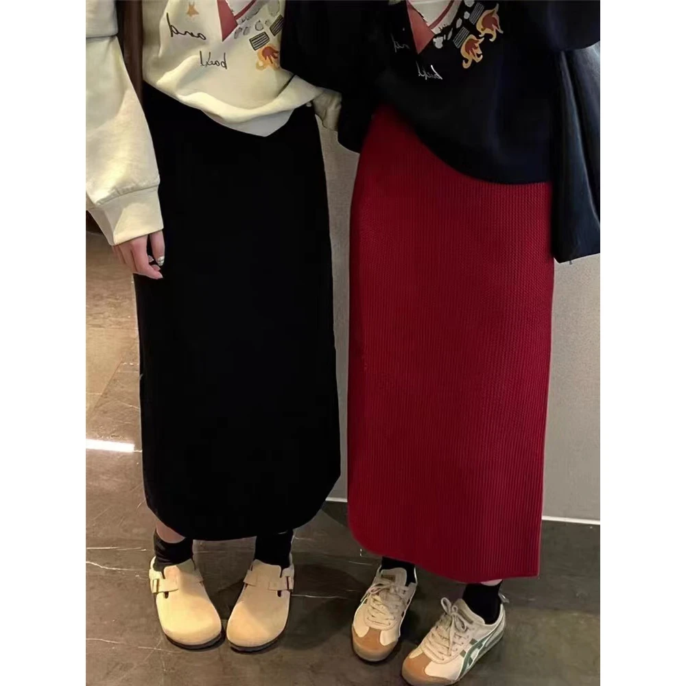 【反季】中长款加厚高腰休闲半身裙ins松紧腰开叉一步裙子2701#0.1