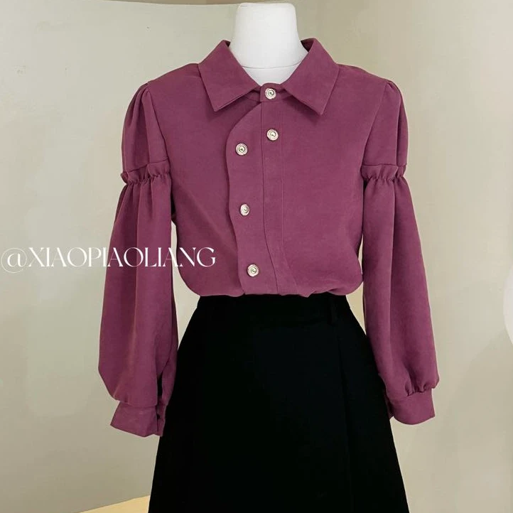 法式高级感长袖衬衫女秋季独特别致不规则气质衬衣上衣9319#0.1