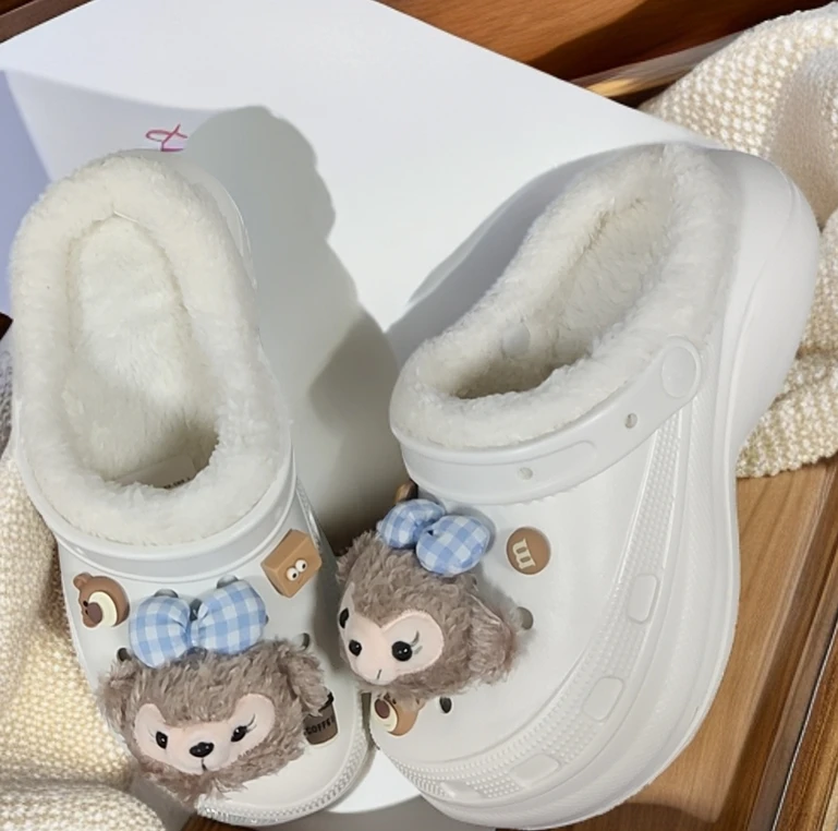 软底按照编码拍防滑棉鞋卡通棉鞋网红防滑洞洞鞋