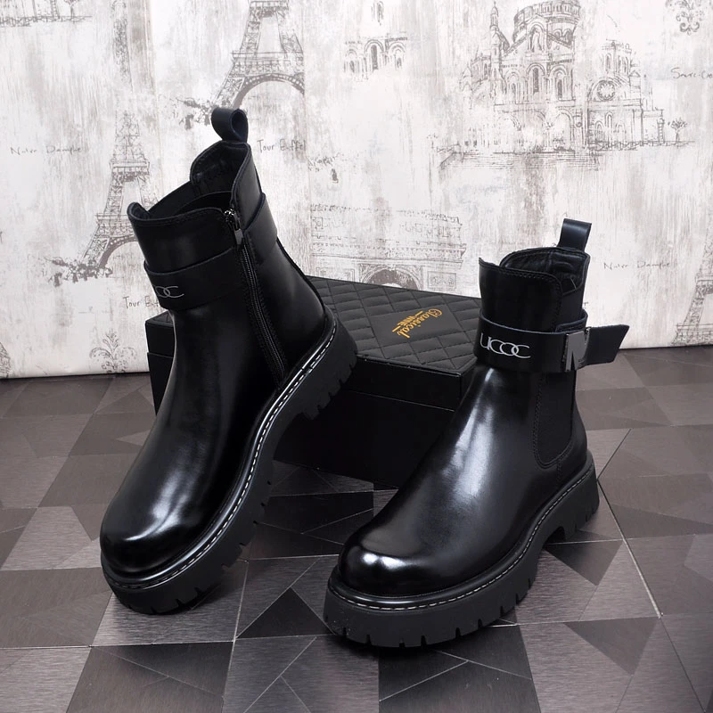 秋冬季加绒保暖男士真皮马丁靴韩版潮流厚底户外工装靴休闲皮靴子