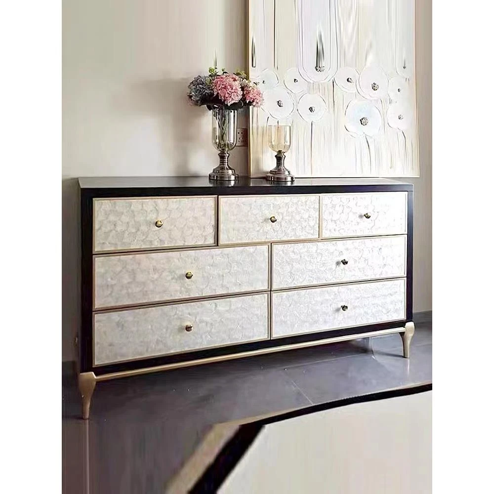 美式乡村贝壳七斗柜现代简约客厅餐边柜入户玄关柜卧室储物收纳柜