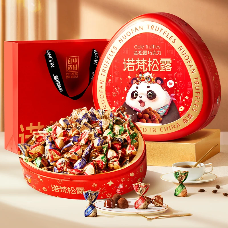 诺梵金松露巧克力可可脂零食礼物熊猫圣诞款500g（2024）