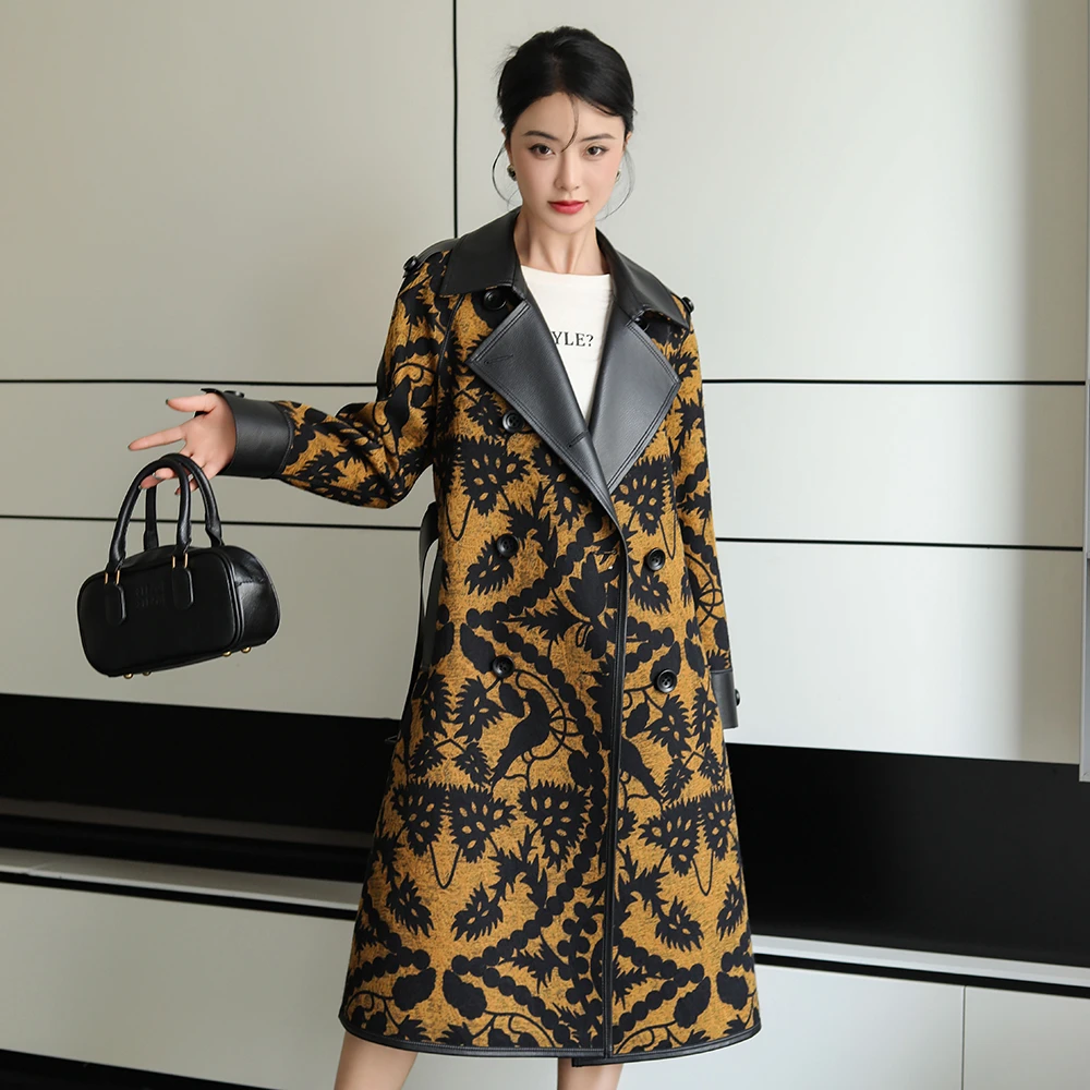 2024秋季新款中长款皮衣 气质网红时尚女士牛皮大衣 复古百搭风衣