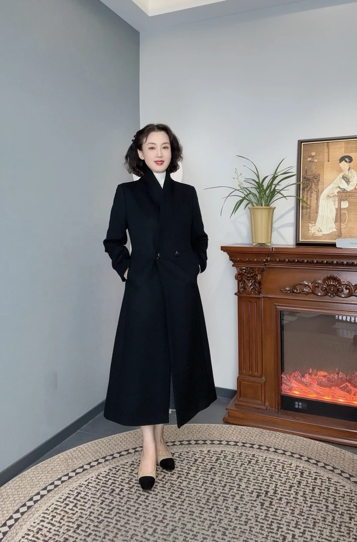 2024年新款青果领显瘦超细羊毛长款时尚秋冬修身气质大衣BNCL031
