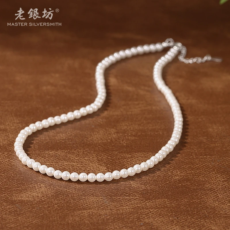 链子925银仿珍珠 【老银坊】s925银45cm贝珠链 0021264