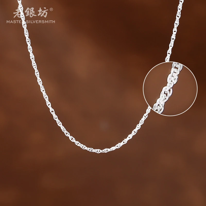 吊坠足银 【老银坊】足银双环麻花链 0021263