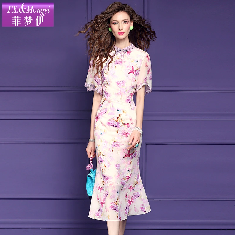 菲梦伊印花新中式女夏季国风高端年轻款轻熟气质连衣裙58195