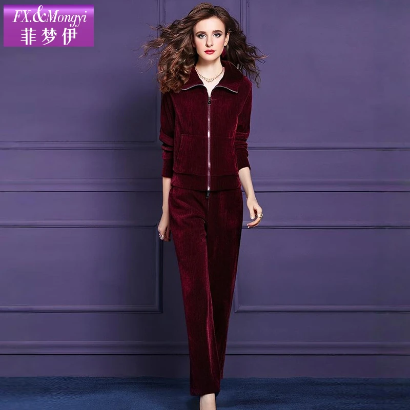 菲梦伊金丝绒运动套装女加厚保暖卫衣外套配休闲裤两件套FXDT771