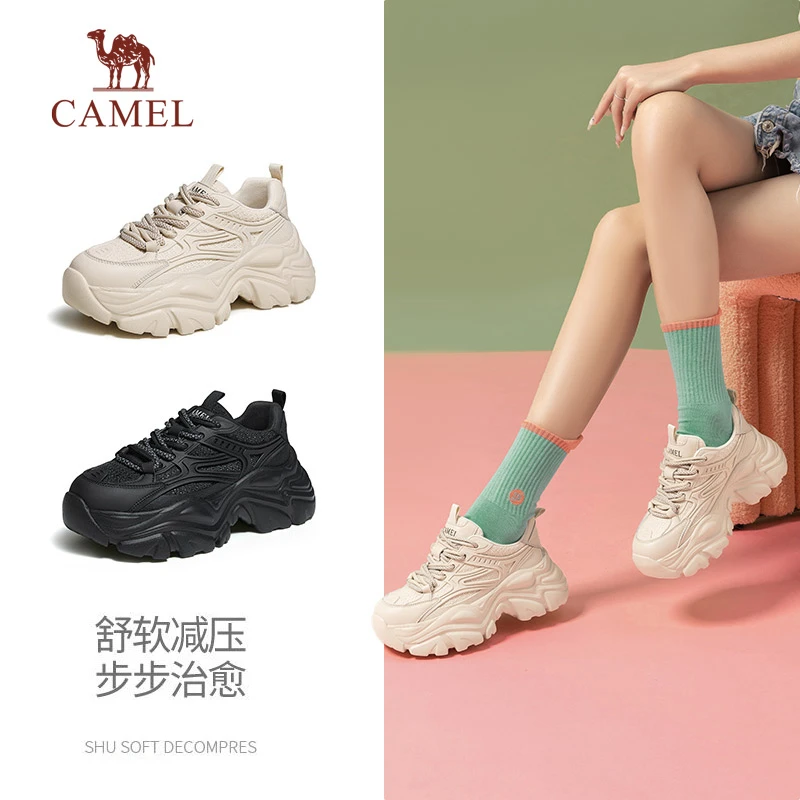 骆驼老爹鞋百搭小白鞋休闲厚底女鞋网面鞋运动休闲鞋L23S703121