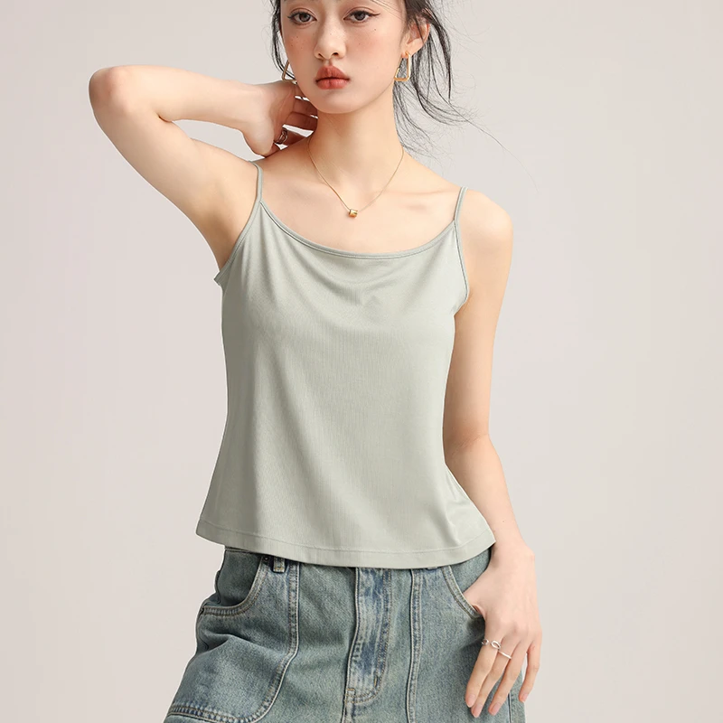 100支兰精莫代尔吊带小背心女内搭薄款夏季白色宽松打底无袖上衣