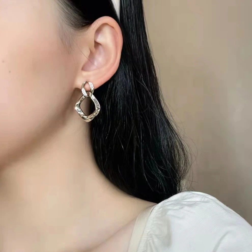 铜合金合成锆石耳饰 气质小众几何设计感轻奢高级感耳环9-107