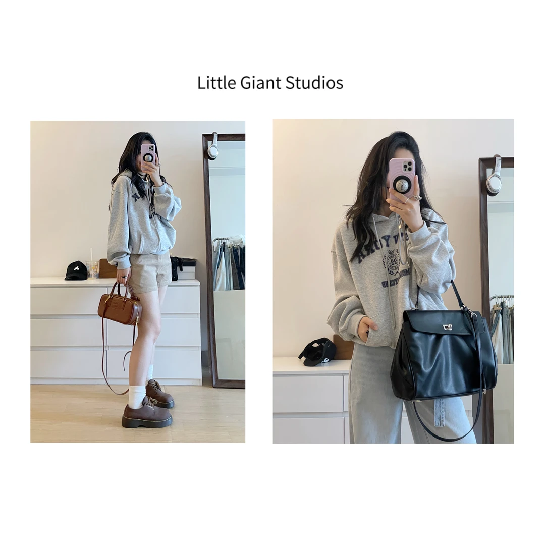 小个子休闲运动风宽松韩版字母印花叠穿连帽套头短款卫衣