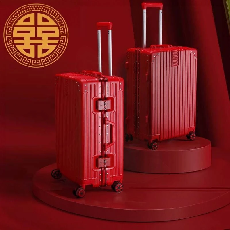 新娘网红结婚行李箱红色陪嫁拉杆皮箱密码箱箱子一对20寸子母22寸