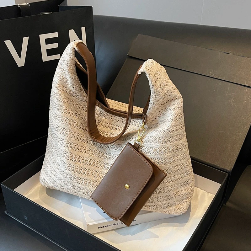 包包简约百搭斜挎包草编单肩2024供应大容量托特包跨境小清晰新款