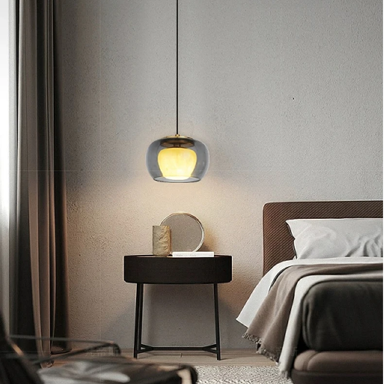 玉石小吊线灯现代北欧客厅餐厅玄关床头酒店轻奢氛围感半透明吊灯