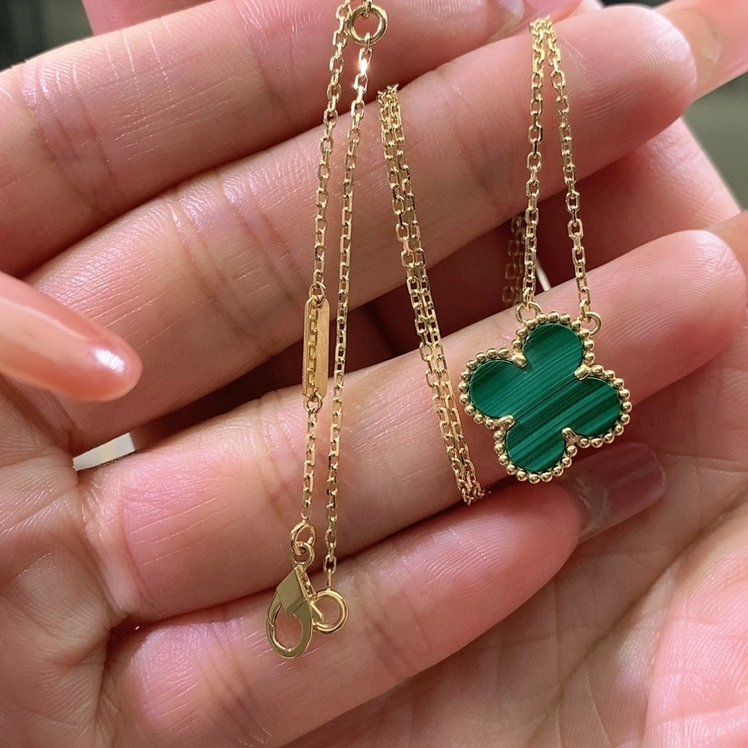 孔雀石项链18K金镶嵌k黄