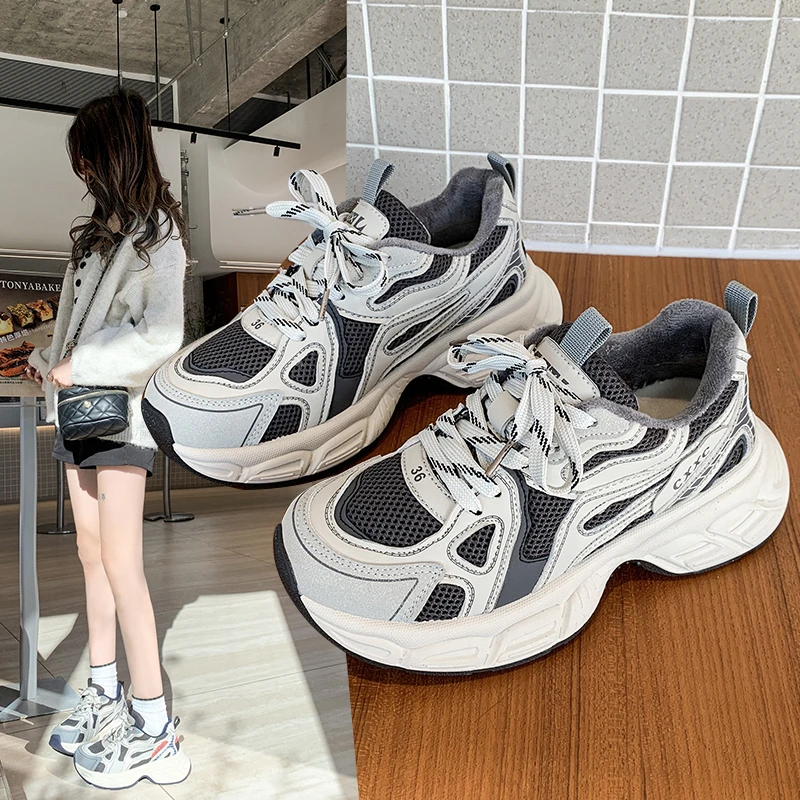 爆款老爹鞋女ins潮2024年新款秋冬季加绒厚底网红超火百搭运动鞋