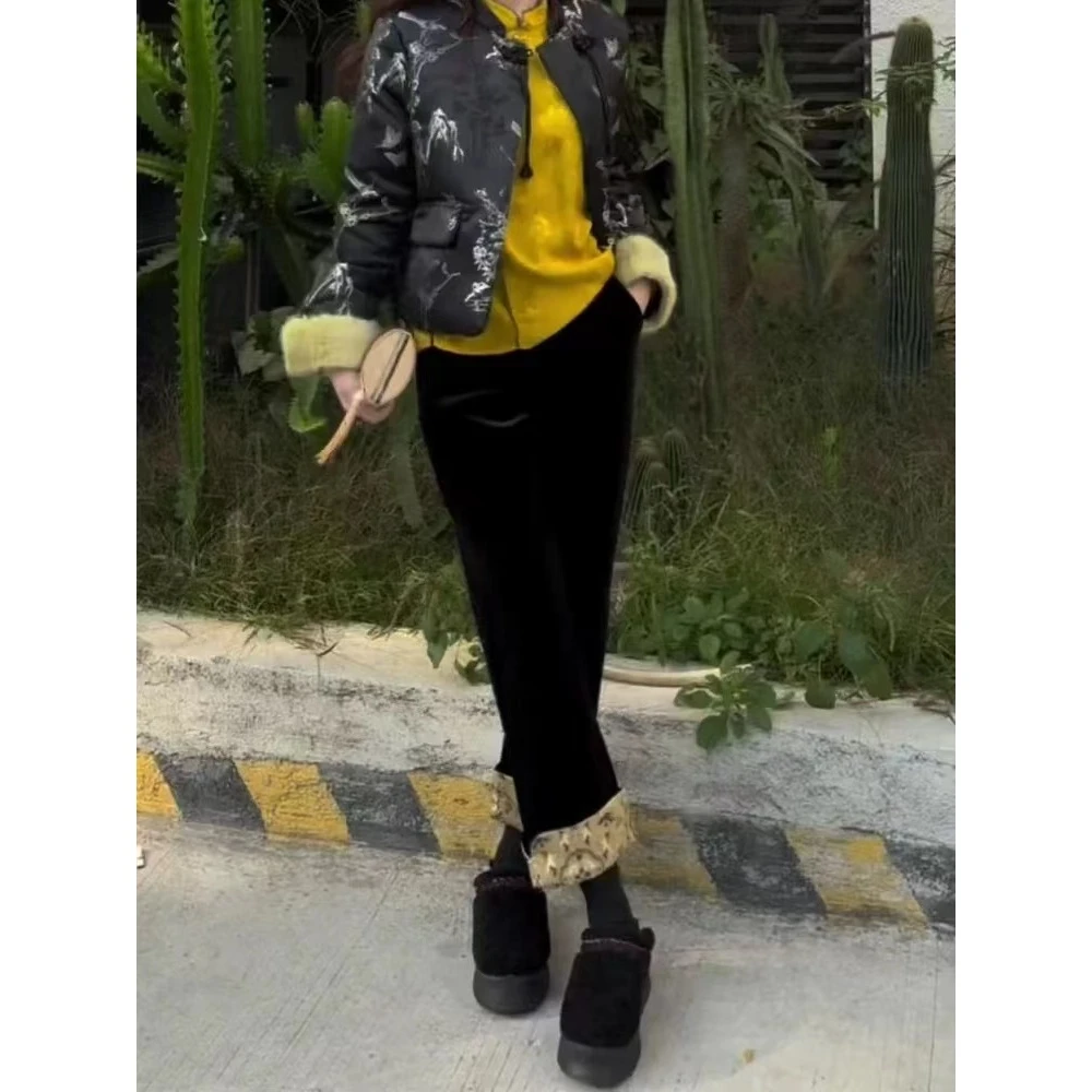 4618 新中式黑色高腰百搭休闲裤  W35