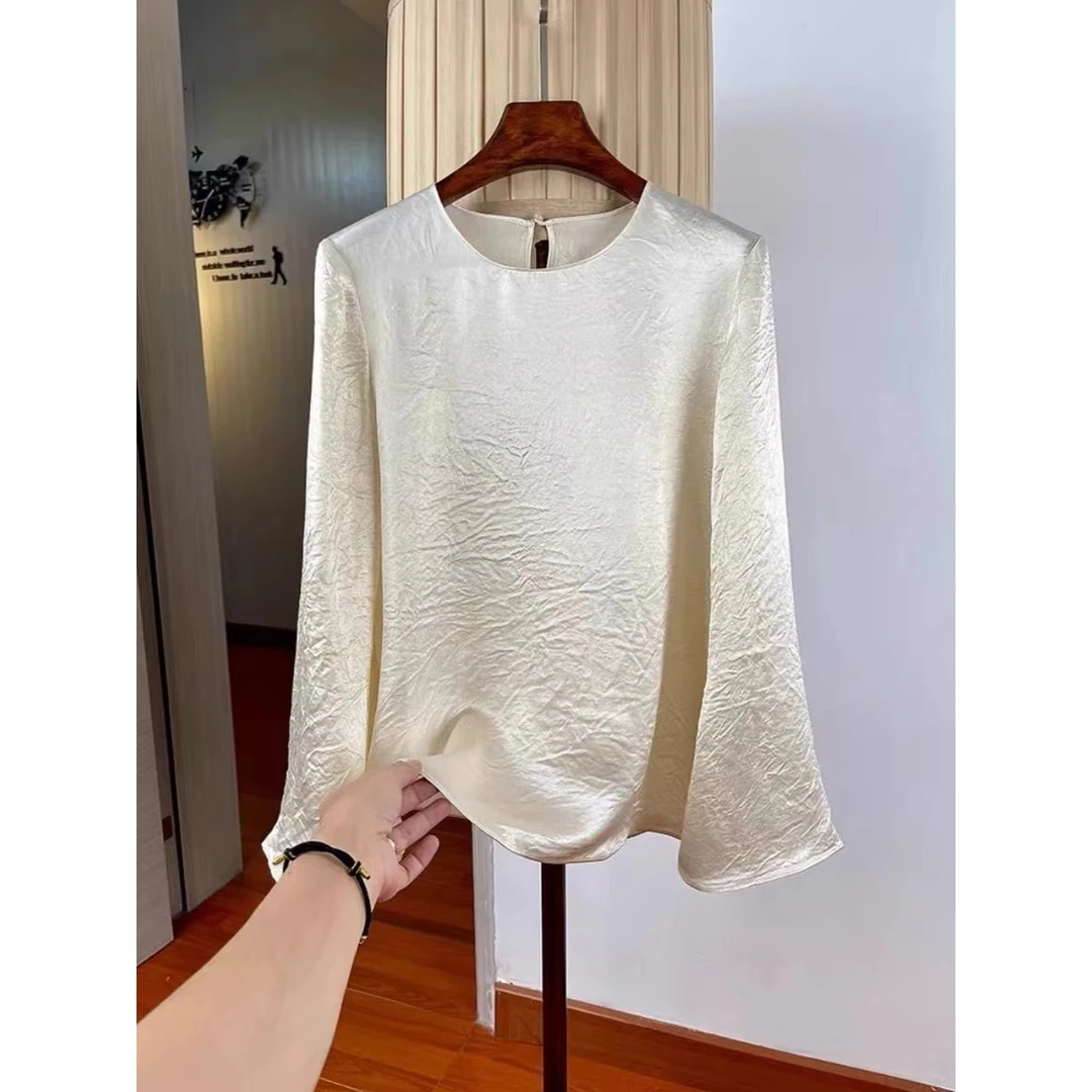 1304 圆领长袖简约时尚百搭上衣衬衫 A30