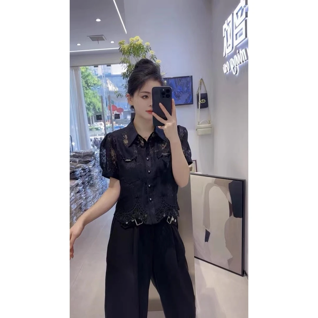 8330 夏季时尚百搭蕾丝短袖衬衫 C15