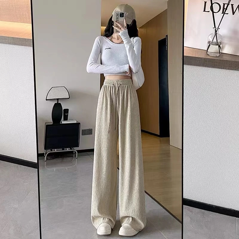 7711 潮流百搭高腰显瘦休闲宽松抽绳垂感直筒阔腿拖地裤  E6