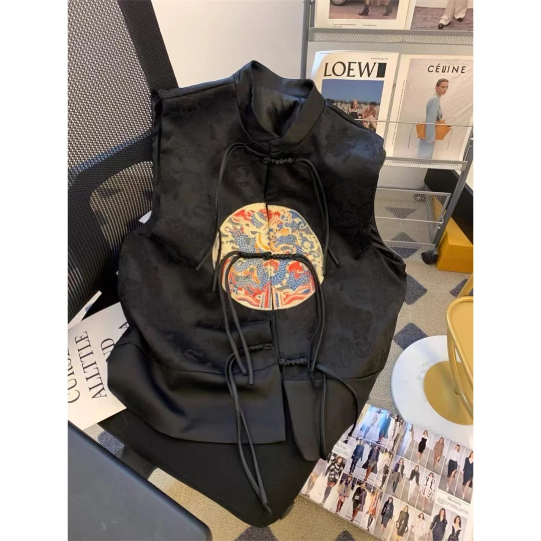 0909 新中式夏季百搭重工刺绣提花国风马甲 F2