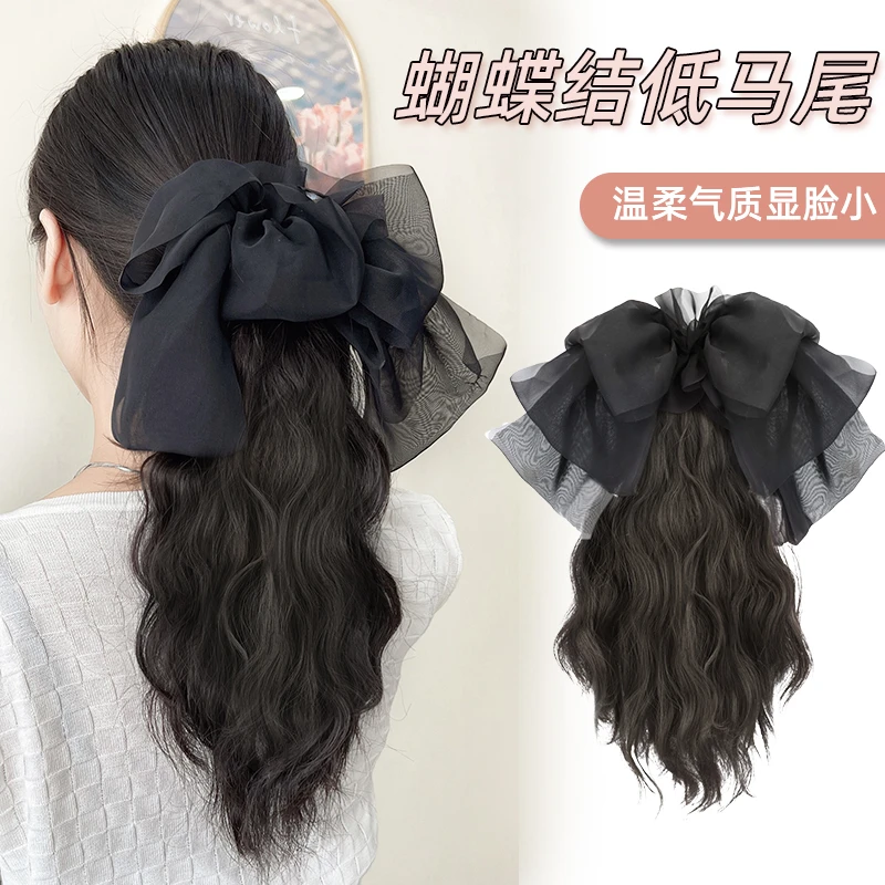 蝴蝶结抓夹假发马尾真人发丝发夹后脑勺夹适合发量少的头饰水波纹