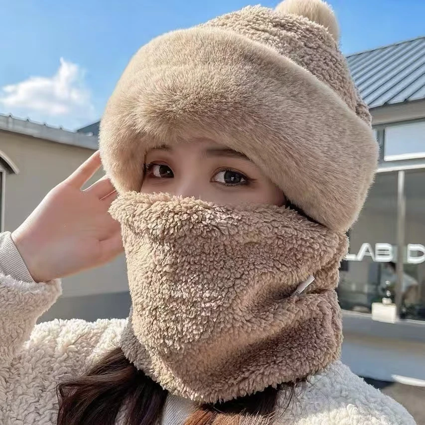 冬天帽子护耳防风户外骑车女韩版围脖口罩一体加绒加厚保暖包头帽