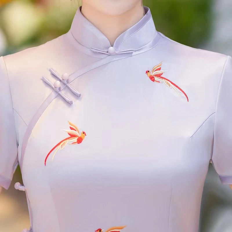 民国风优雅中长款复古夏季显瘦中式重工旗袍大码女装妈妈装3235