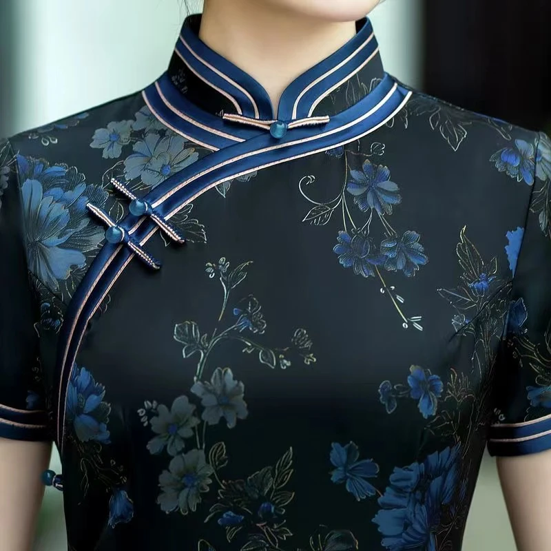 白幼秀3255款民国风优雅中长款复古夏季显瘦中式旗袍大码气质旗袍