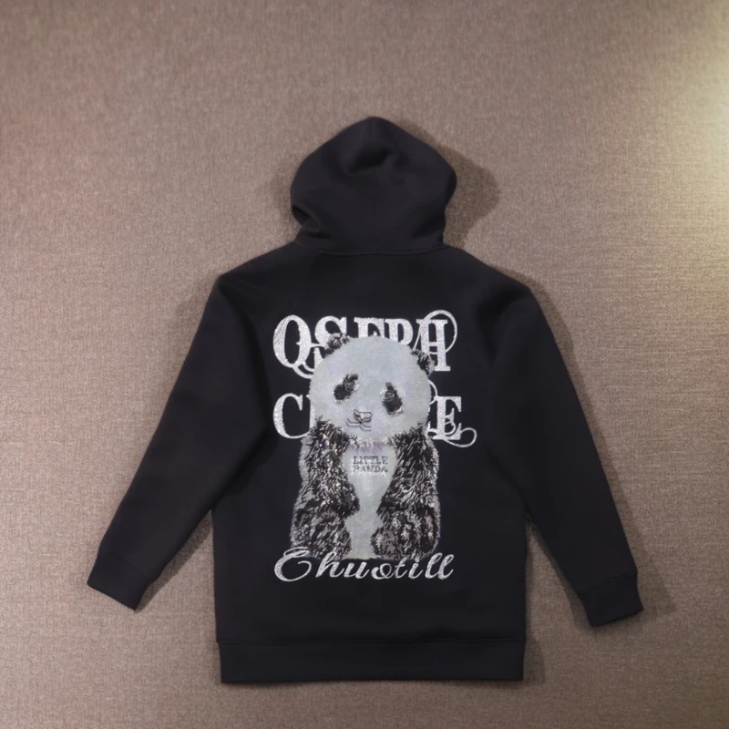 潮牌重工烫钻灰色烫钻小熊开衫外套时尚百搭大码套装戴帽