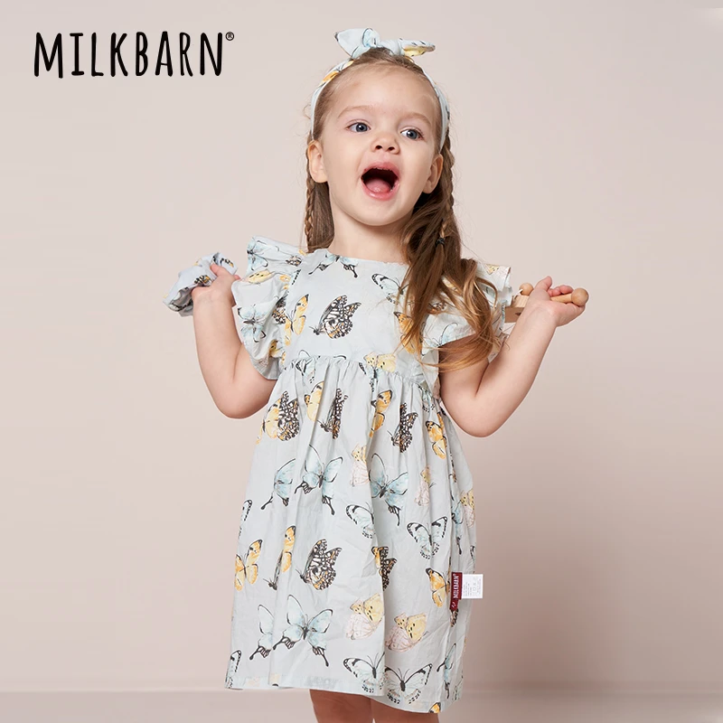 Milkbarn夏季女童短袖连衣裙荷叶边薄款儿童夏装宝宝童装公主裙子