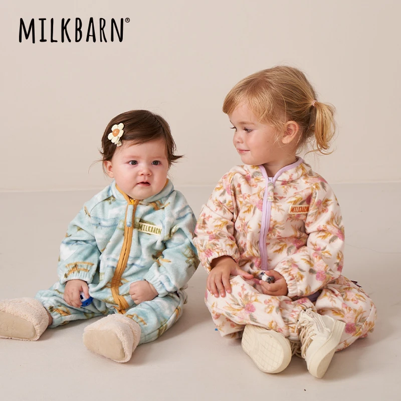 Milkbarn秋冬婴儿连体衣服男宝宝摇粒绒哈衣女宝爬服