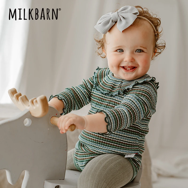 Milkbarn2023【上新福利】婴儿长袖包屁衣女宝宝秋季纯棉哈衣爬爬服