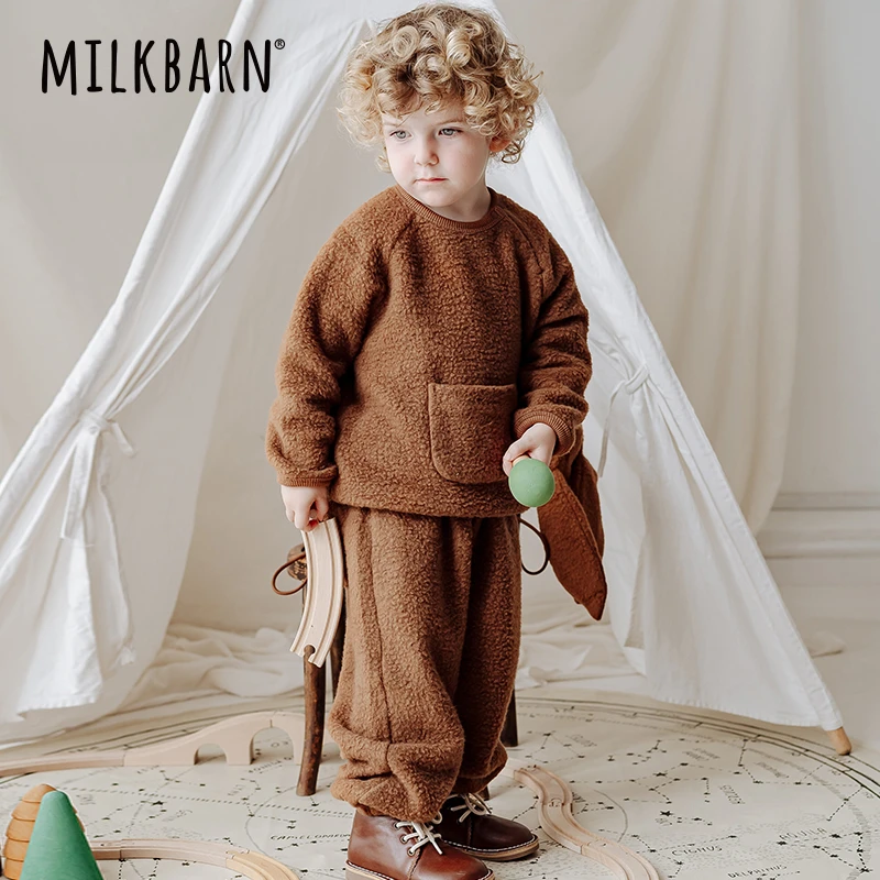 Milkbarn新款儿童羊羔绒卫衣男女童秋装宝宝秋季休闲保暖上衣