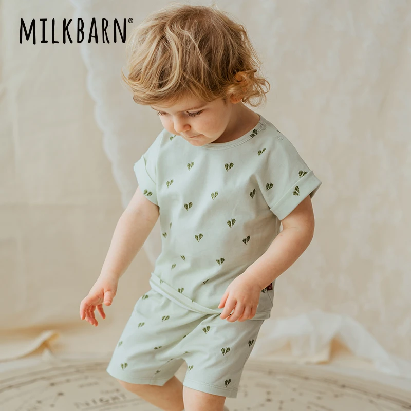 Milkbarn夏季儿童短袖短裤套装T恤短裤男女童休闲衣服