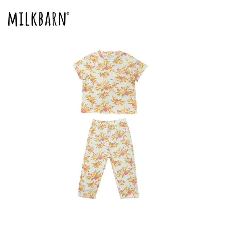 【莫代尔碎花套装】Milkbarn儿童套装中袖长裤男童女童宝宝两件套