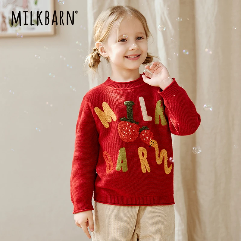 Milkbarn新品儿童毛衣宝宝蛇年套头衫男女童上衣新年童装