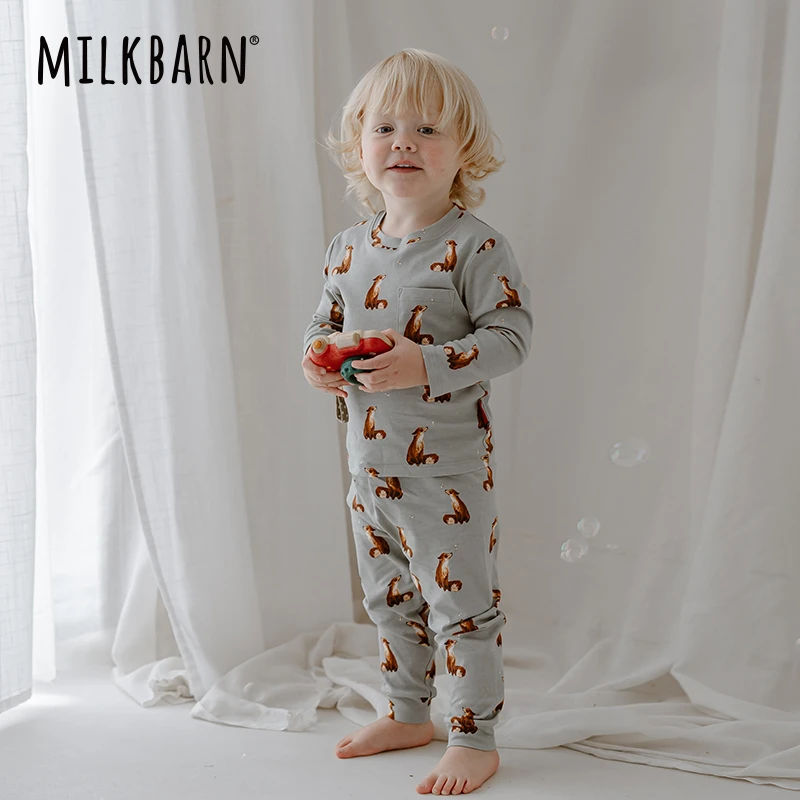 Milkbarn 儿童秋季套装长裤长袖男女童纯棉两件套秋季