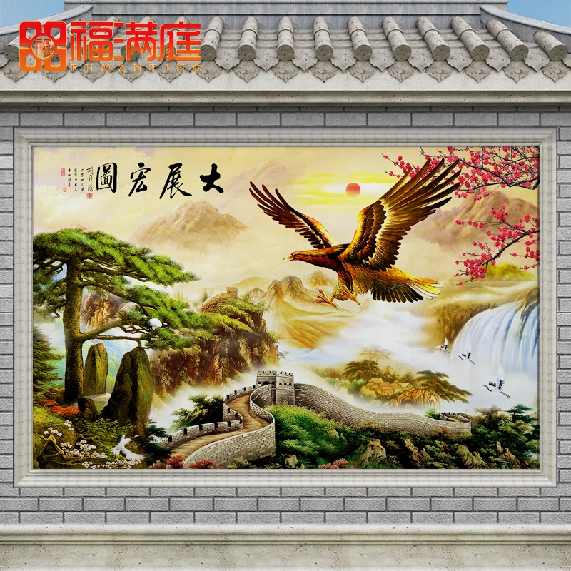 大型户外瓷砖壁画全瓷影壁墙庭院入户大门照壁墙万里长城山水画