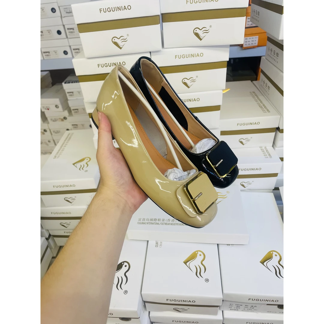 23D708 潮鞋2023春夏新款粗跟浅口单鞋女中跟工作鞋圆头女鞋