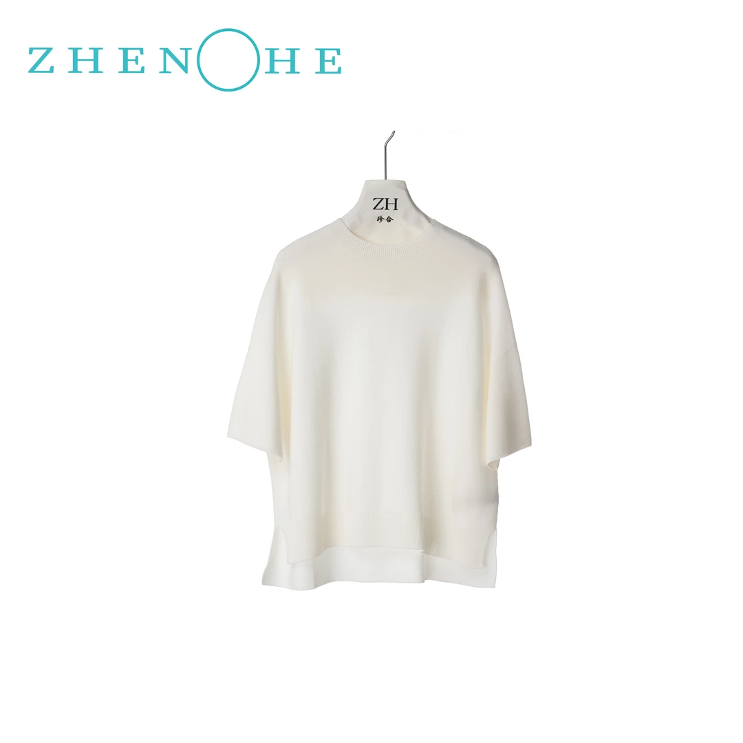 ZH【伴风霜】圆领纯色细羊毛百搭感宽松针织衫短袖