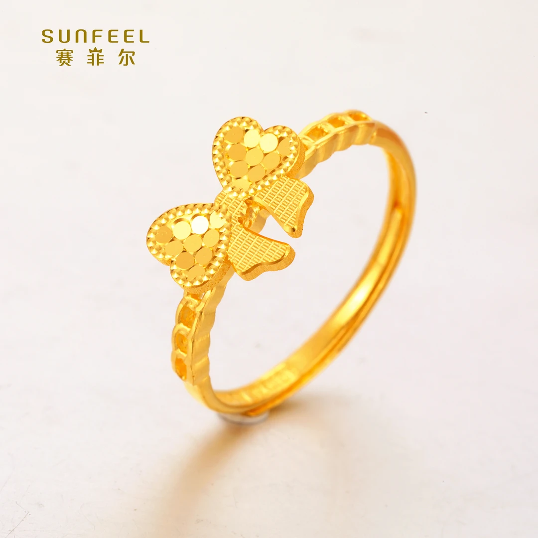 SUNFEEL/赛菲尔【五店】足金闪光金蝴蝶结戒指HJ01020540