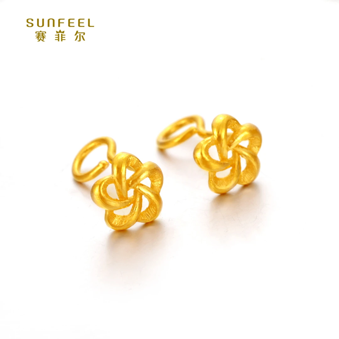 SUNFEEL/赛菲尔【六店】足金999.9时尚编织艺术小花耳钉RDA01223