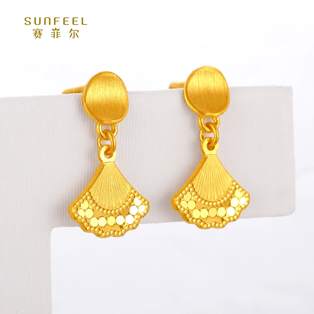 SUNFEEL/赛菲尔【三店】足金闪光金小裙子耳吊HR01020566