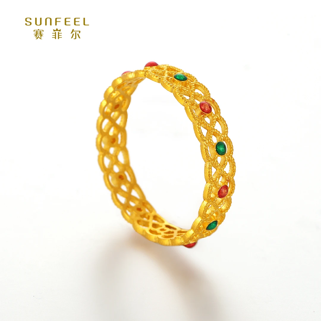 SUNFEEL/赛菲尔【九店】足金古法金珐琅花朵戒指HJ16010284